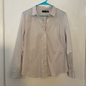 Apt 9 size 14 white black polka dot button down stretch shirt work office top